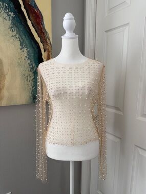 White Birch Beige Sheer Beaded Top